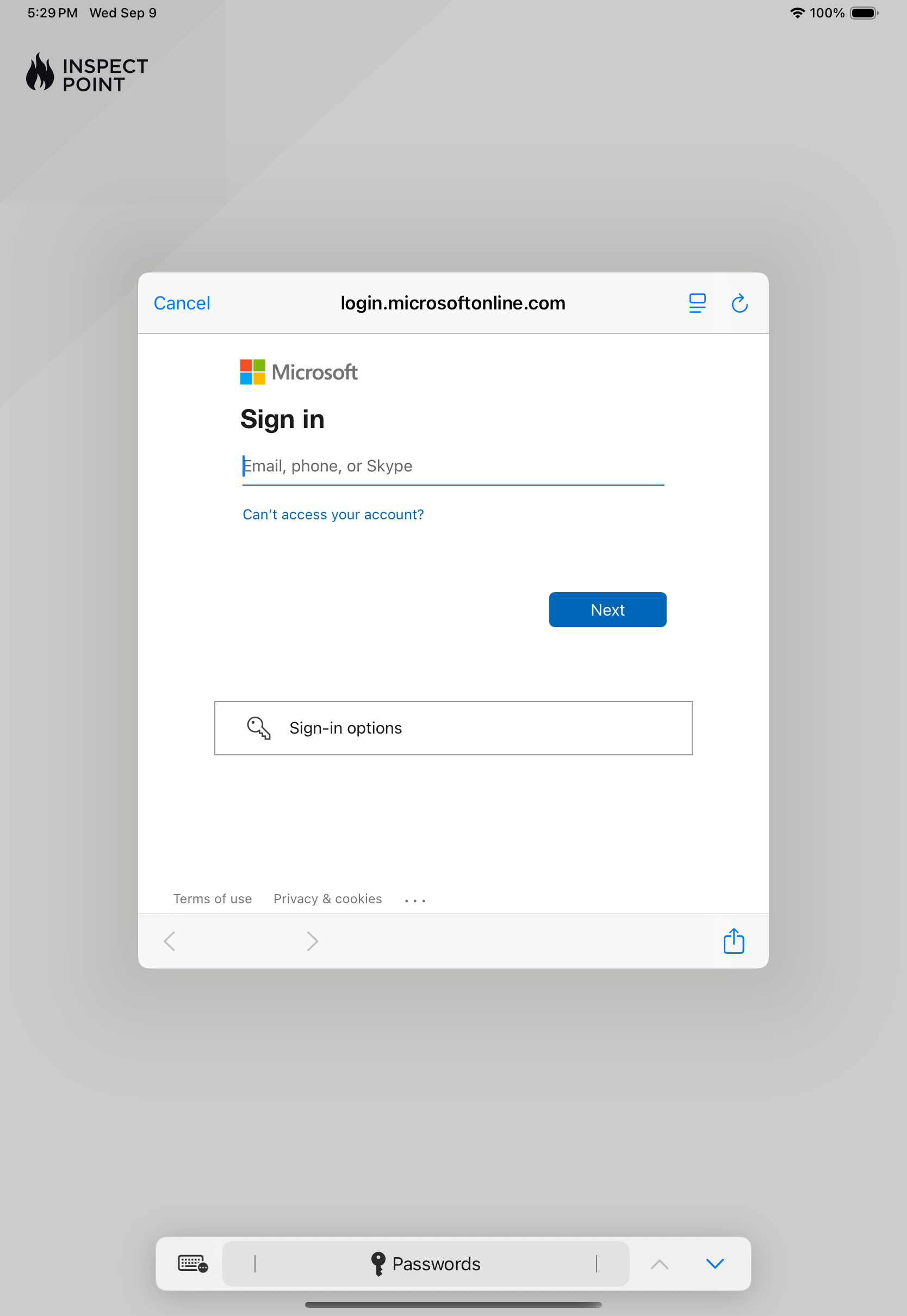 Microsoft sign-in page asking for an email address